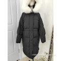 Black down middle coat with fur hood